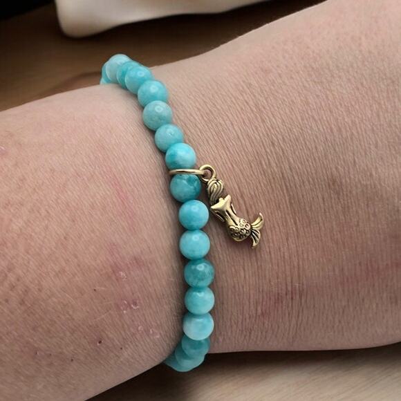 Vintage CFC Chavez for Charity Blue Stone Mermaid Stretch Bracelet - Picture 2 of 6